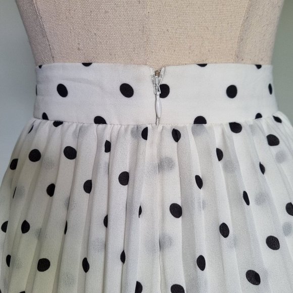 Sheike Lala Black & White Polka Dot Asymmetrical Pleated Midi Skirt Size 14 - Picture 7 of 9